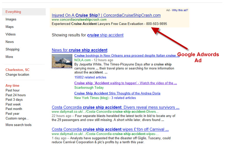 Google Search for Cruise Ship Accident